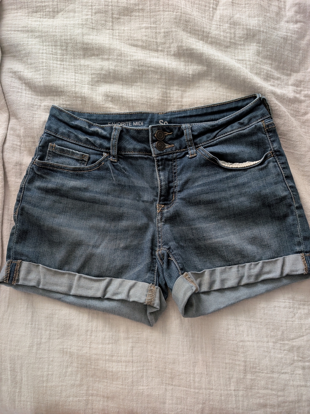 Dark Blue Denim Roll-Cuff Shorts